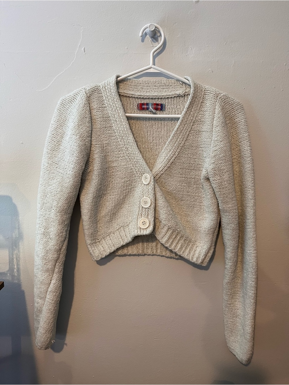 Urban Outfitters Cropped Cream Button Up Sweater
